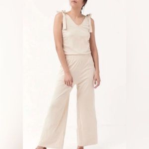 PACT Tie-sleeve jumpsuit, oatmeal